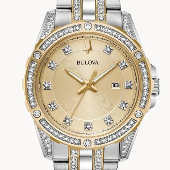Bulova Men's Quartz Crystal Accent Date Indicator Two-Tone 43mm Watch 98K106 - Picture 1 of 2